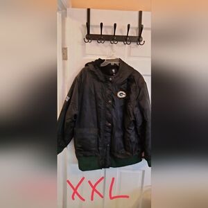 NFL Men's Black Bomber Jacket with Green Bay Team Logo